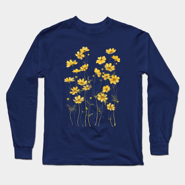 Yellow Cosmos, Illustration Long Sleeve T-Shirt by JessicaRose